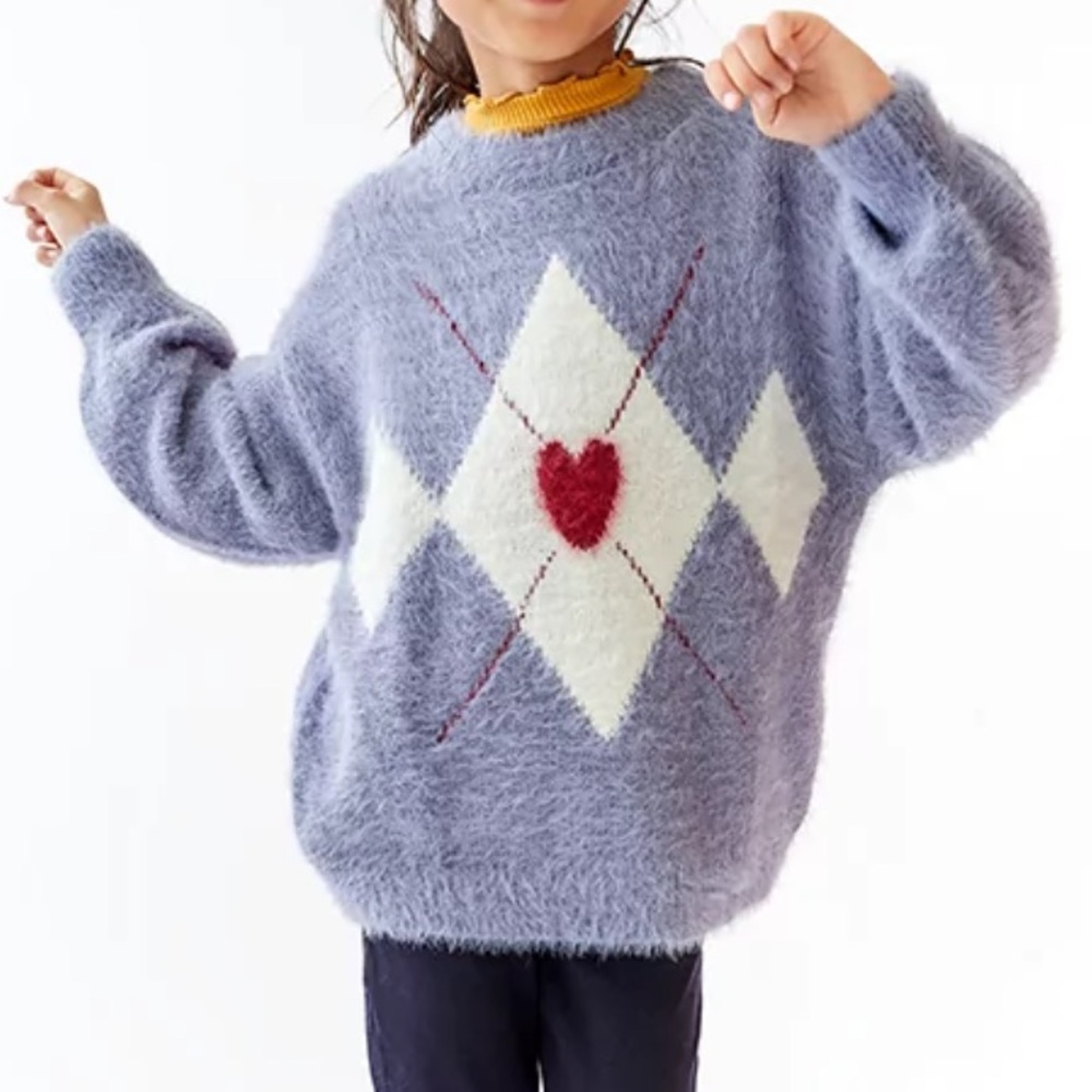 Zara girls brushed fuzzy argyle sweater / Size 8